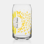 Gepersonaliseerde zonnebloem in vlinders blikvorm glas (Links)