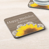 Gepersonaliseerde zonnebloem, kant en hout bier onderzetter (Linkerzijde)