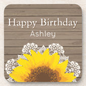 Gepersonaliseerde zonnebloem, kant en hout bier onderzetter (Voorkant)