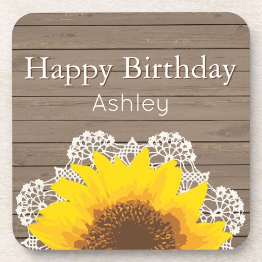 Gepersonaliseerde zonnebloem, kant en hout bier onderzetter (Voorkant)