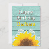 Gepersonaliseerde zonnebloem, kant en hout kaart (Voorkant)