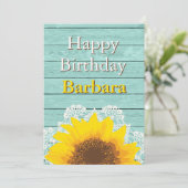Gepersonaliseerde zonnebloem, kant en hout kaart (Staand voorkant)