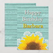 Gepersonaliseerde zonnebloem, kant en hout kaart (Voorkant / Achterkant)