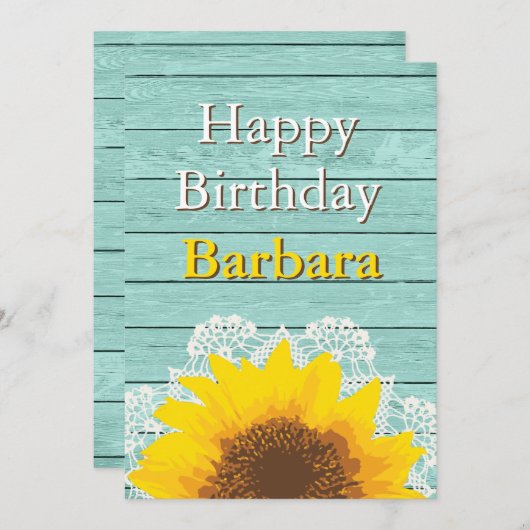 Gepersonaliseerde zonnebloem, kant en hout kaart (Voorkant / Achterkant)
