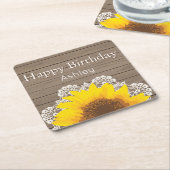 Gepersonaliseerde zonnebloem, kant en hout kartonnen onderzetters (Schuin)