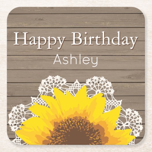 Gepersonaliseerde zonnebloem, kant en hout kartonnen onderzetters (Voorkant)