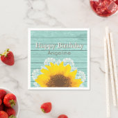 Gepersonaliseerde zonnebloem, kant en hout servet (Insitu)