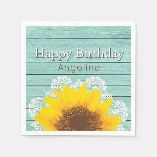 Gepersonaliseerde zonnebloem, kant en hout servet (Voorkant)