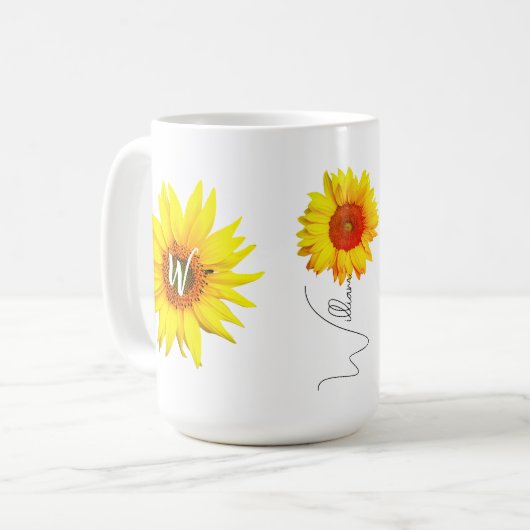 Gepersonaliseerde Zonnebloem Koffie Mok (Naam & in (Voorkant links)