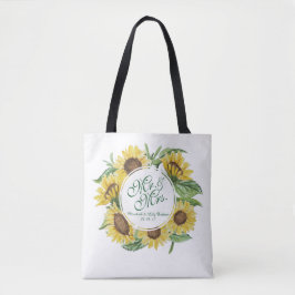 Gepersonaliseerde Zonnebloem krans bruiloft Canvas Tote Bag