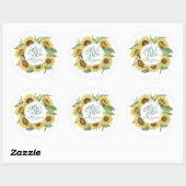 Gepersonaliseerde zonnebloem krans bruiloft Sticke Ronde Sticker (Vel)