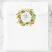 Gepersonaliseerde zonnebloem krans bruiloft Sticke Ronde Sticker (Tas)