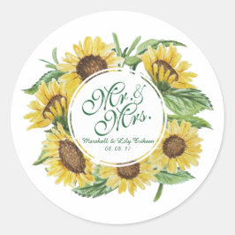 Gepersonaliseerde zonnebloem krans bruiloft Sticke Ronde Sticker