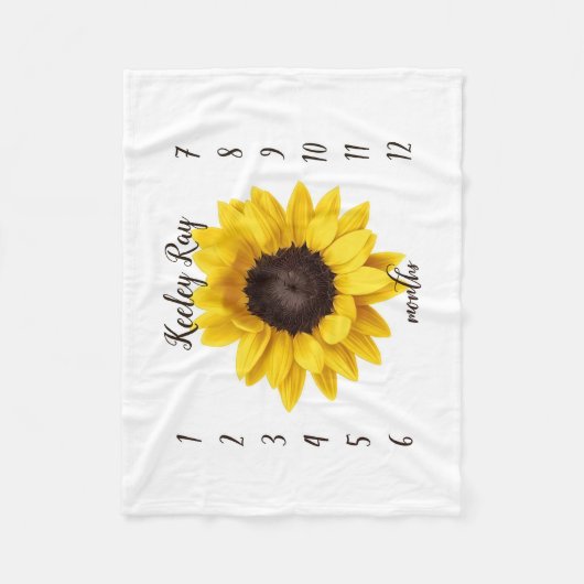 Gepersonaliseerde Zonnebloem Maandelijkse Mijlpaal Fleece Deken (Voorkant)
