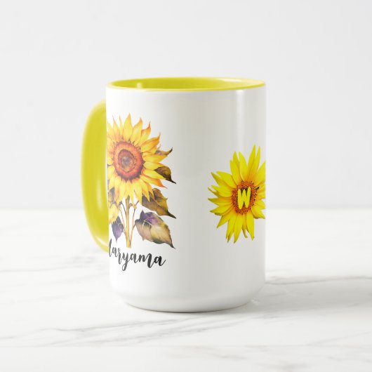 Gepersonaliseerde zonnebloem Mok met Schattigee n (Voorkant links)