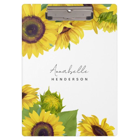 Gepersonaliseerde Zonnebloem Script Font Vrouwelij Klembord (Voorkant)