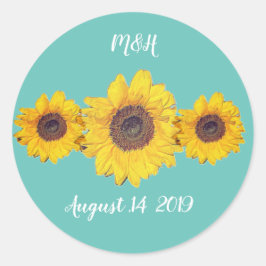 Gepersonaliseerde zonnebloem trio - boerderij brui ronde sticker
