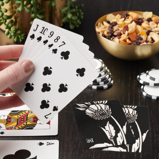 Gepersonaliseerde zonnebloem zwart en wit pokerkaarten (Insitu)