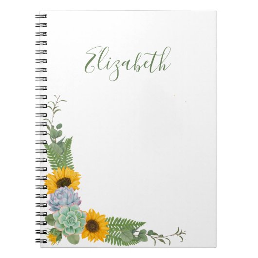 Gepersonaliseerde zonnebloemen Floral Greenery Notitieboek (Voorkant)