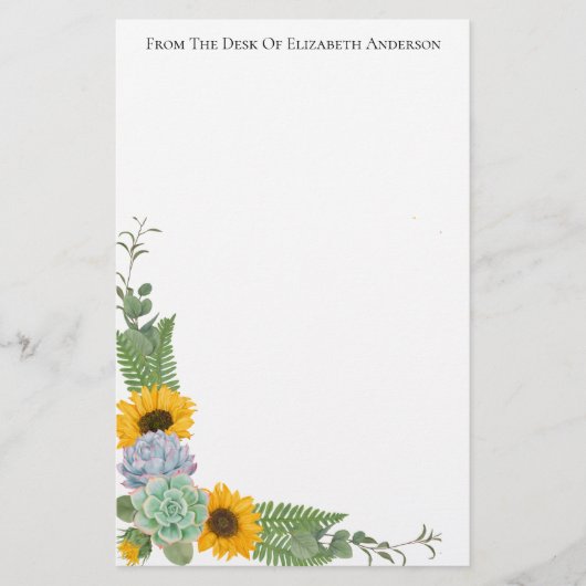 Gepersonaliseerde zonnebloemen Floral Greenery Per Briefpapier (Voorkant)