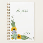 Gepersonaliseerde zonnebloemen Floral Greenery Planner (Voorkant)