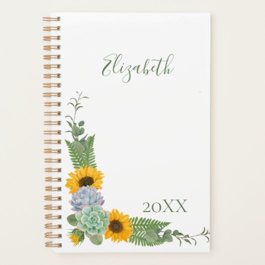 Gepersonaliseerde zonnebloemen Floral Greenery Planner (Voorkant)