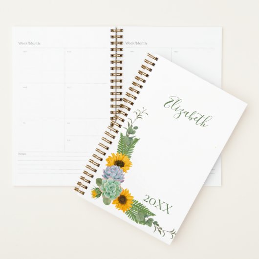 Gepersonaliseerde zonnebloemen Floral Greenery Planner (Display)