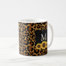 Gepersonaliseerde Zonnebloemen & Leopard Koffie Mo Koffiemok