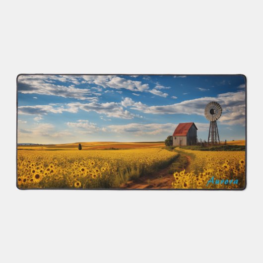 Gepersonaliseerde Zonnebloemenveld en een Barn Des Bureaumat (Voorkant)