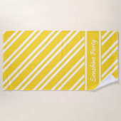 Gepersonaliseerde Zonneschijn Geel en Witte Strepe Strandlaken (Voorkant)