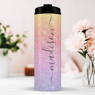 Gepersonaliseerde Zonsondergang Glitter Thermosbeker