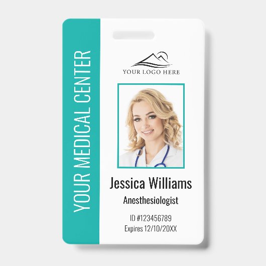 Gepersonaliseerde zorgmedewerker teal ID Badge (Voorzijde)