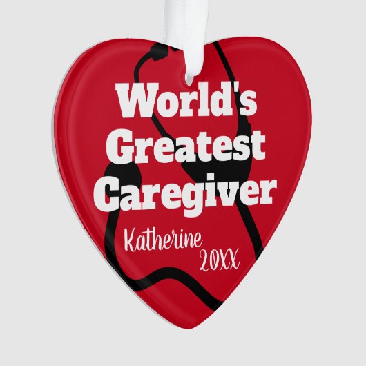 Gepersonaliseerde Zorgverlener Rode Kerst Ornament (voorkant)