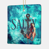 Gepersonaliseerde zoute zeemeermin en anker kerst keramisch ornament (Links)