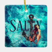 Gepersonaliseerde zoute zeemeermin en anker kerst keramisch ornament (Voorkant)