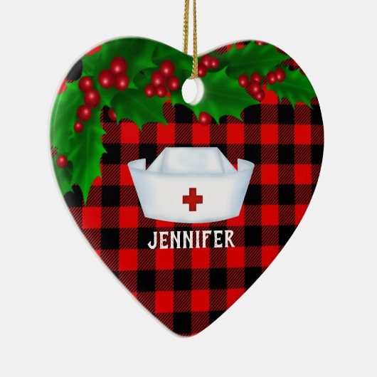 Gepersonaliseerde Zurse Rode Buffalo met kerstmis Keramisch Ornament (Rechts)