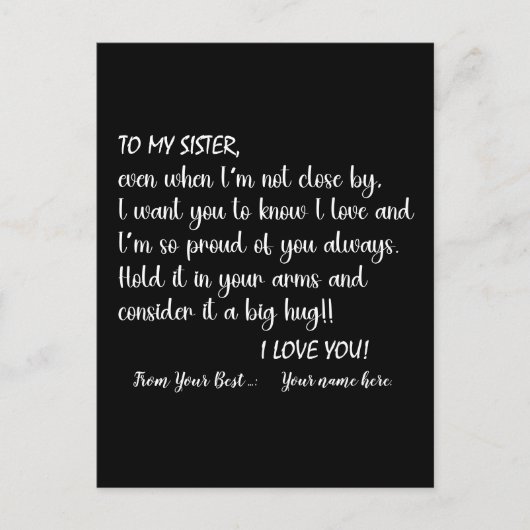 Gepersonaliseerde zussen van mijn zus Ik hou van j Briefkaart (Voorkant)