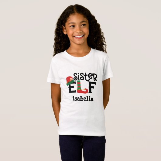 Gepersonaliseerde zuster Elf Kerstmis T-Shirt (Voorkant volledig)