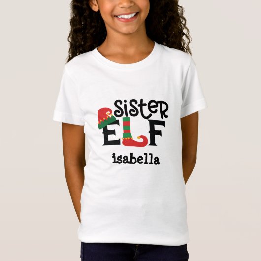 Gepersonaliseerde zuster Elf Kerstmis T-Shirt (Voorkant)