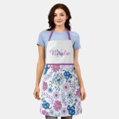 Gepersonaliseerde zusternaam waterverf bloemenkeuk schort (Gedragen)