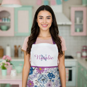 Gepersonaliseerde zusternaam waterverf bloemenkeuk schort