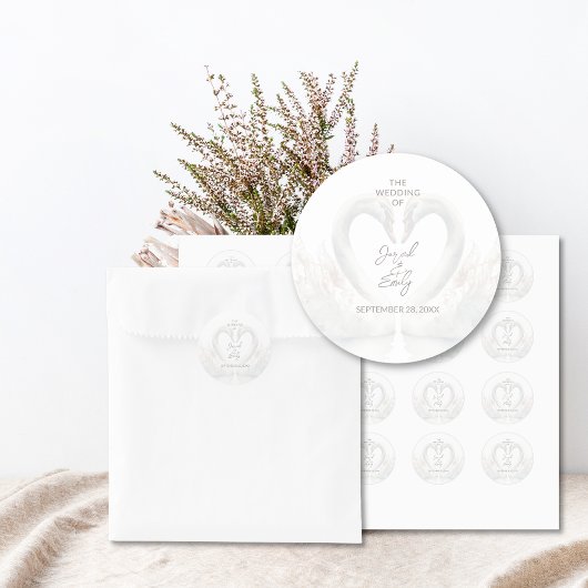 Gepersonaliseerde Zwaan bruiloft stickers