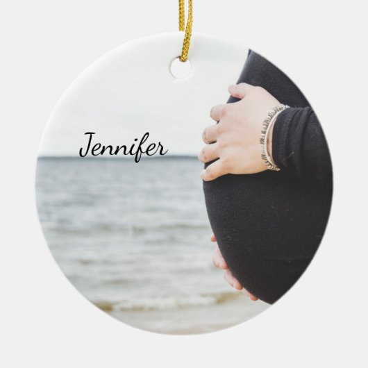Gepersonaliseerde Zwangere Belly Keramisch Ornament (Voorkant)