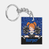 Gepersonaliseerde Zwart & Blauw Cheerleading Sleut Sleutelhanger (Voorkant Links)