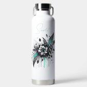 Gepersonaliseerde zwart & Blauwgroen grafitti stij Waterfles (Voorkant)