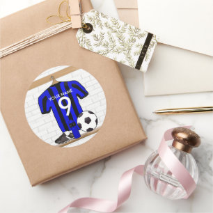 Gepersonaliseerde zwart en blauw Football Voetbal  Ronde Sticker