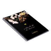 Gepersonaliseerde zwart en bloemen notitieboek (Rechterzijde)