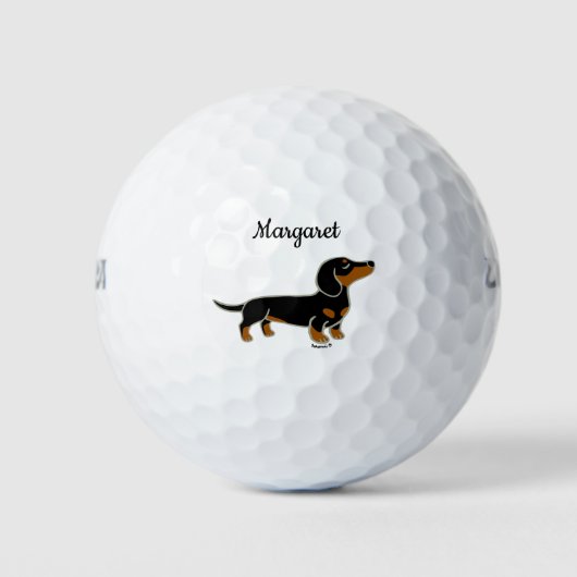 Gepersonaliseerde zwart en bruin glad haar teckel golfballen (Voorkant)