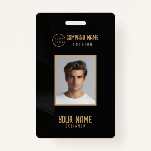 Gepersonaliseerde zwart en goud elegante badge (Voorkant)