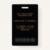 Gepersonaliseerde zwart en goud elegante badge (Achterkant)